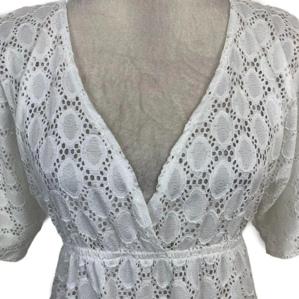 24th & Ocean‎ White Lace Swim Cover Deep V-neck M